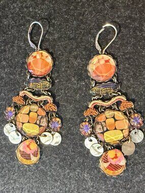 Ayala Bar Radiance Collection Large Chandelier Earrings Apricot Mosaic Statement